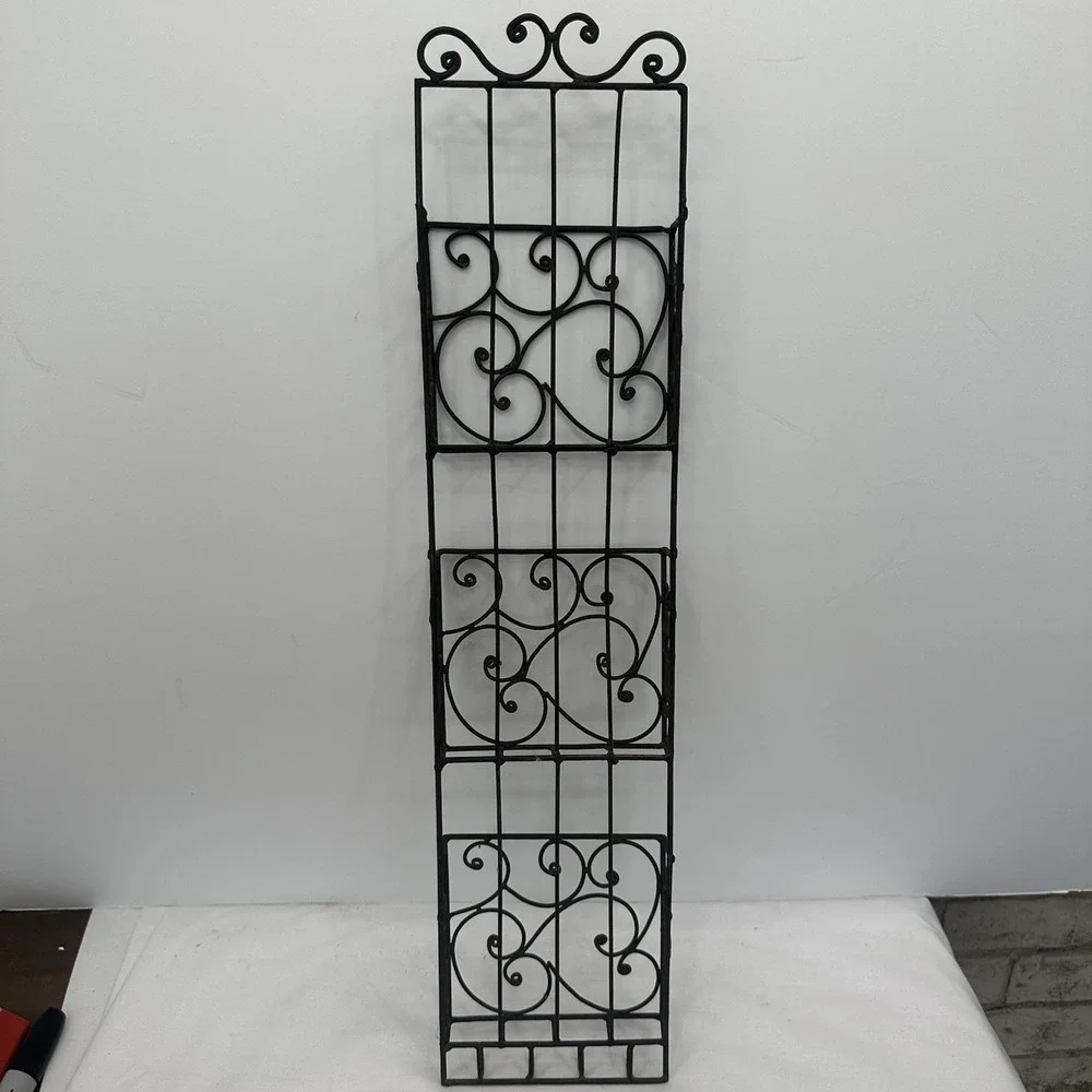 Vintage Iron Wall Rack 3 Bins 4 Hooks Home Office Storage Display Shelf 26